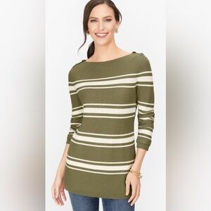 Talbots Olive Green‎ Striped Women's Basket Weave Sweater